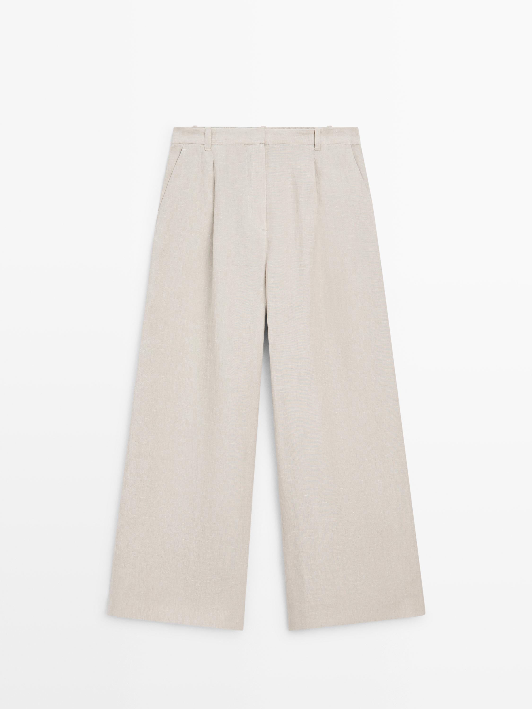Linen capri trousers with darts